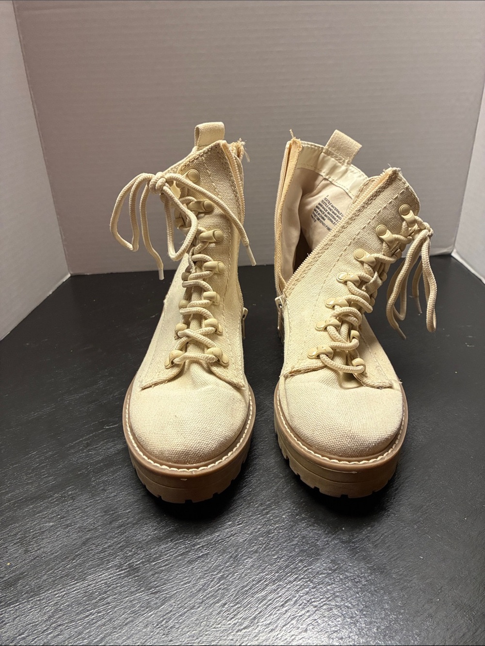 Universal Thread Beige Canvas Lace-Up Combat Boots with Lug Sole